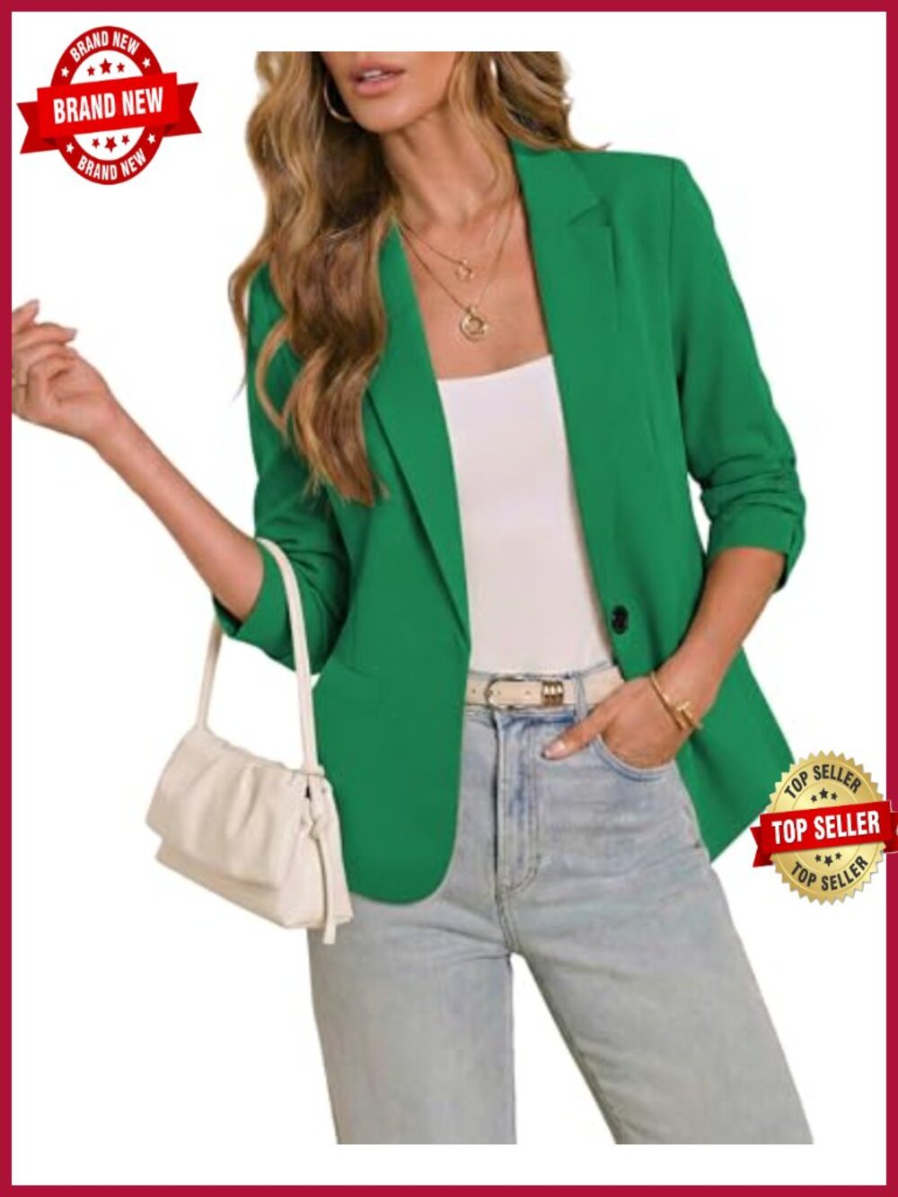 Women's 3/4 Sleeve Business Casual Fitted Blazer Button Up Jacket